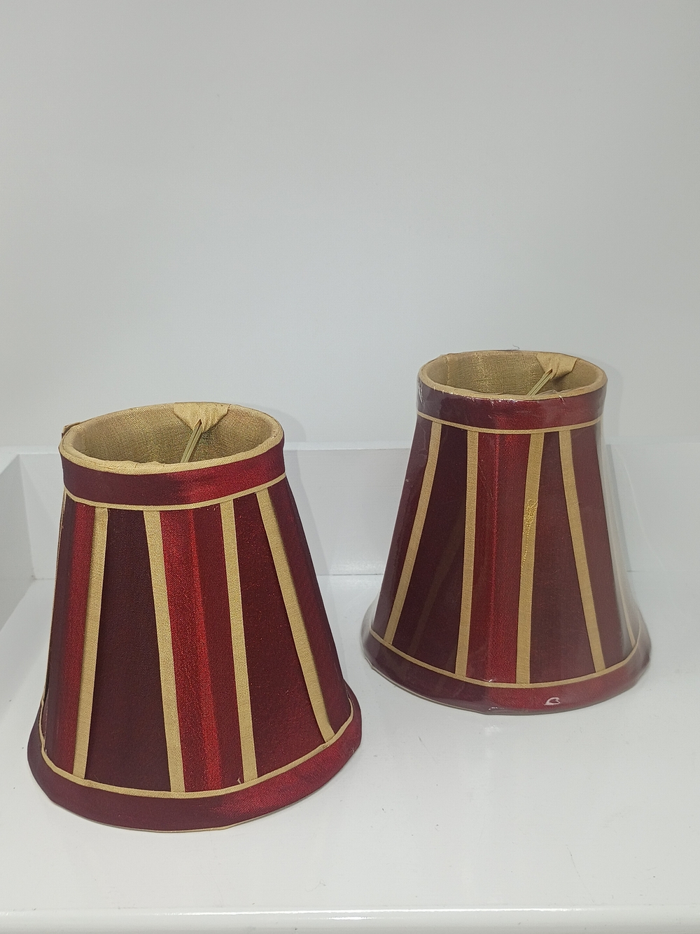 Red and Gold Stripe Table Lamp Shade Pair - Home Accents